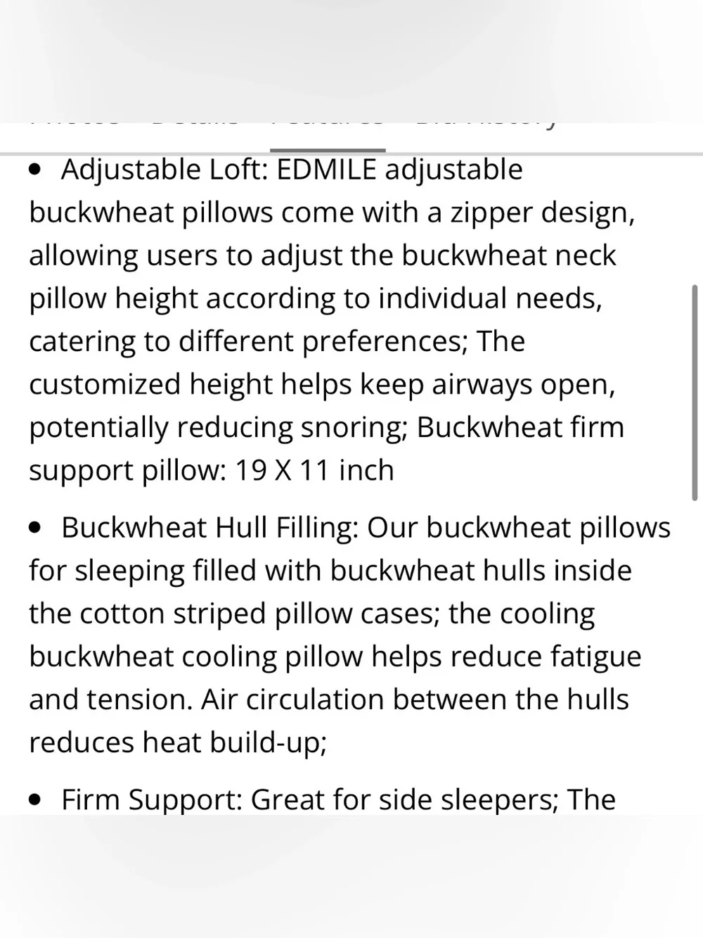 Buckwheat Pillow with Removable Washable Cover 19x11”